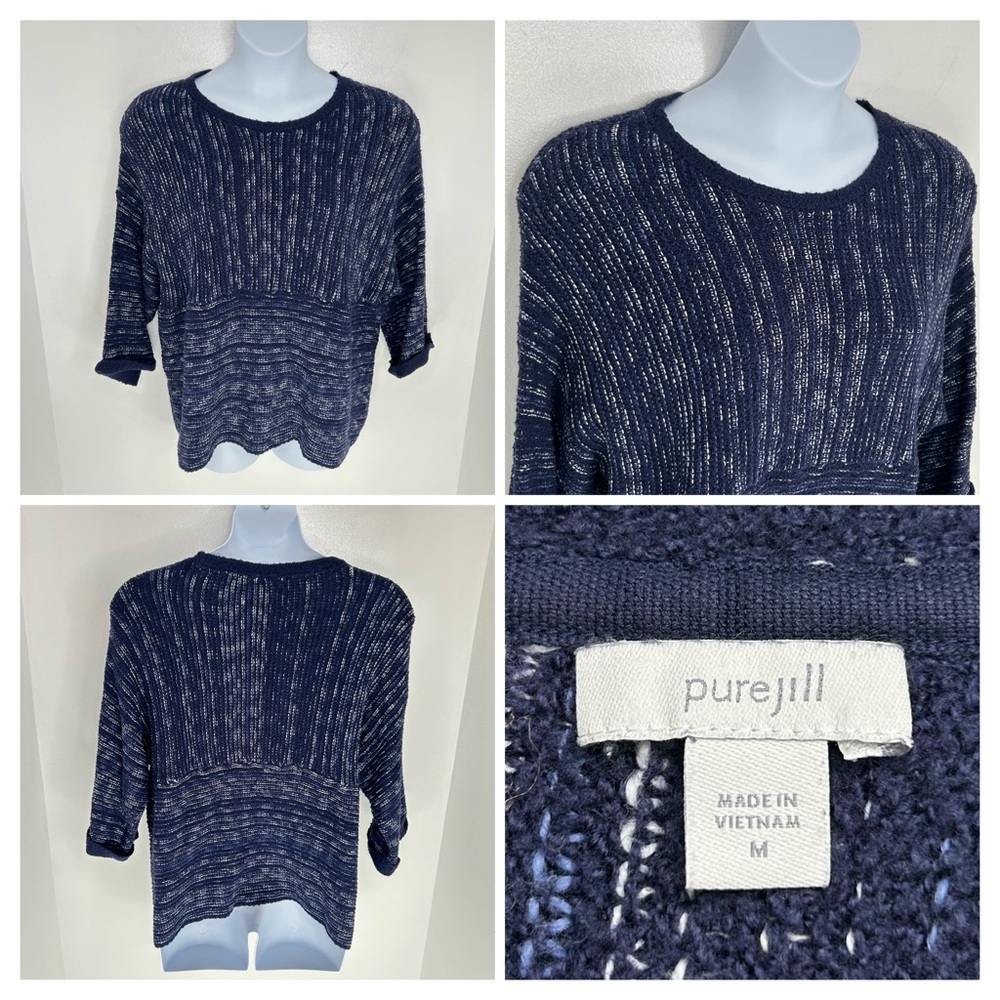 J. Jill Kimono Sweater Size Medium Navy‎ Blue Speckled Chunky Knit Half-Sleeve